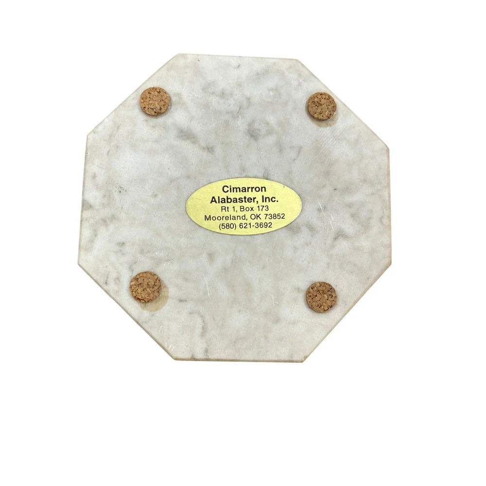 Cimarron Alabaster Native American Horseback Scene Octagon Coaster Signed AB